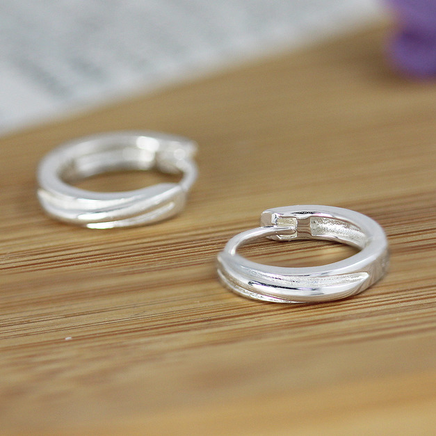 925純銀|素面斜紋易扣耳環 EL0154