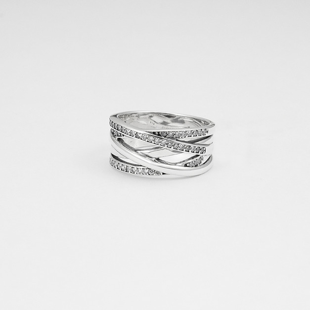 925純銀|裸空交錯排鑽戒指 r92040