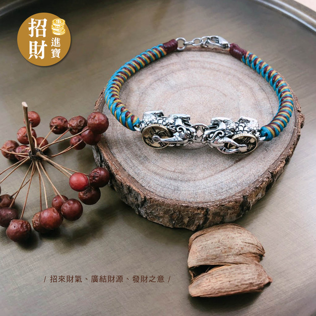 925純銀|轉錢坤招財進寶貔貅手鍊(大).黃+紅+藍  CL0892-2