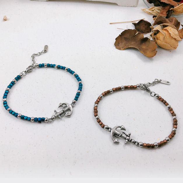 316L鋼|棕色大地 / 藍色大海的船錨手鍊 BSS618-BSS618A