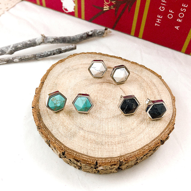 316L鋼|六邊大理石耳飾 BSS465-BSS465A-BSS465B