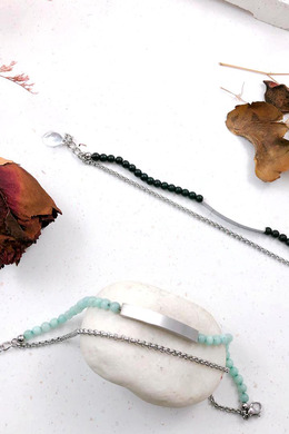 316L鋼|雙鍊黑瑪瑙 /青玉髓手鍊 BSS580-BSS580A 316L鋼|雙鍊黑瑪瑙 /青玉髓手鍊 BSS580-BSS580A