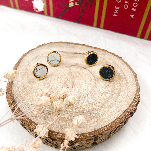 316L鋼|圓形金邊大理石耳飾 BSS457-BSS457A