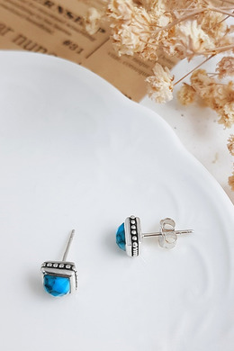 925純銀|圓珠方框土耳其石耳飾 e90597 925純銀|圓珠方框土耳其石耳飾 e90597