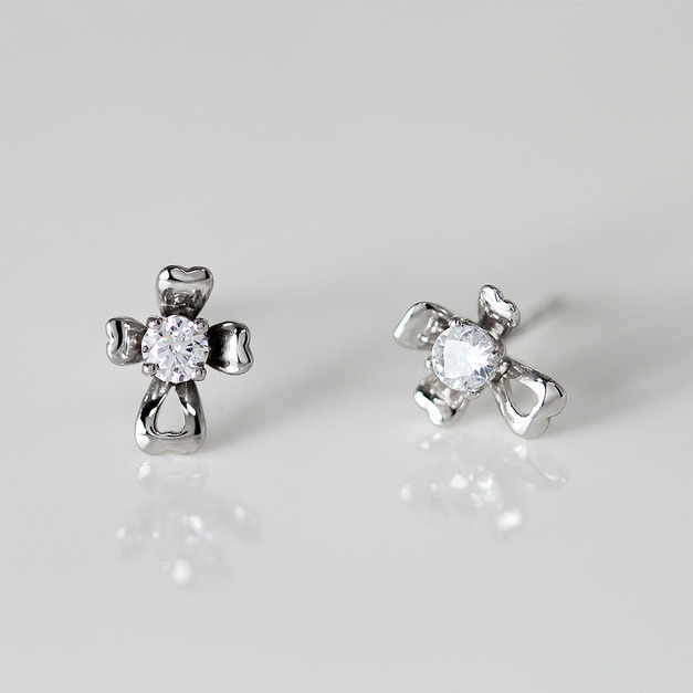 375K金|愛心十字耳飾 JN129