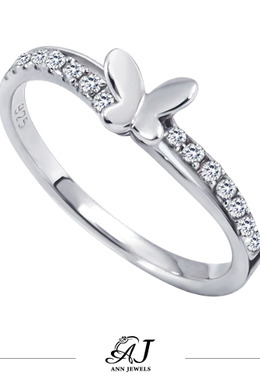 925純銀|蝶戀鋯石/鑽石純銀戒指 ZR251 925純銀|蝶戀鋯石/鑽石純銀戒指 ZR251