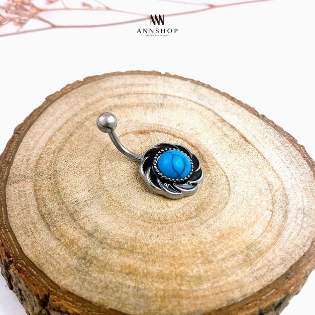 316L鋼|復古旋風土耳其石肚臍環 s788