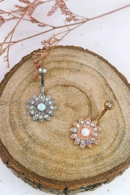 316L鋼|繽紛花朵肚臍環(彩/白鑽) s784A 316L鋼|繽紛花朵肚臍環(彩/白鑽) s784A