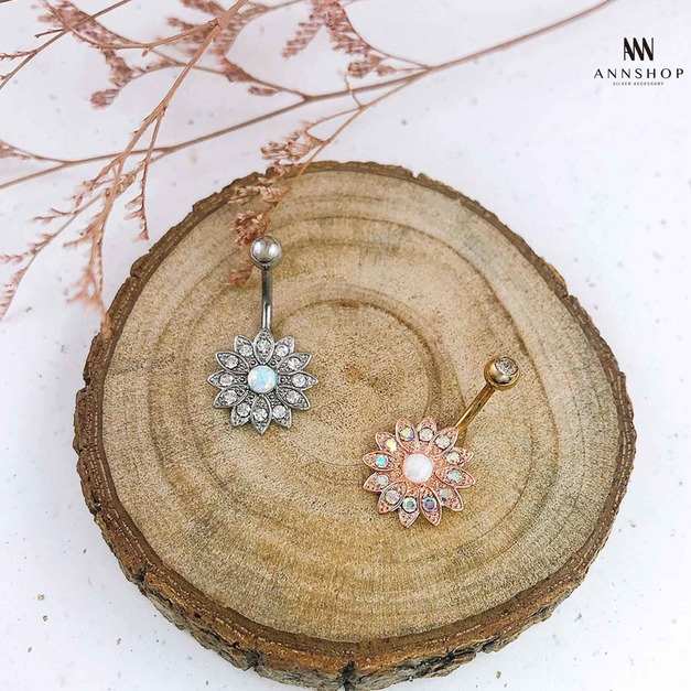 316L鋼|繽紛花朵肚臍環(彩/白鑽) s784A