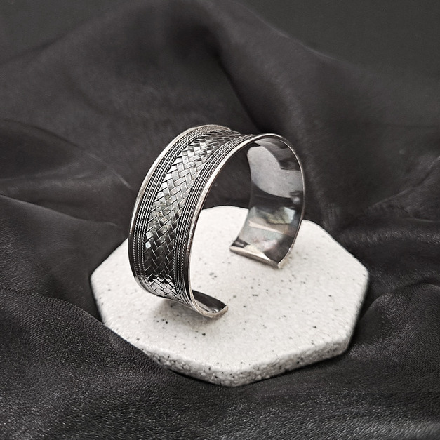 925純銀|經典菱格編織C型手環(小) b9729