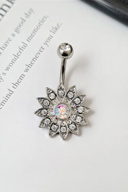 316L鋼|華麗花朵大鑽肚臍環(玫瑰金/銀/銀粉) s783-s783-1-s783-2 316L鋼|華麗花朵大鑽肚臍環(玫瑰金/銀/銀粉) s783-s783-1-s783-2