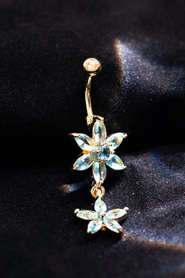 316L鋼|垂吊雙鑽花肚臍環 s7190-1 316L鋼|垂吊雙鑽花肚臍環 s7190-1