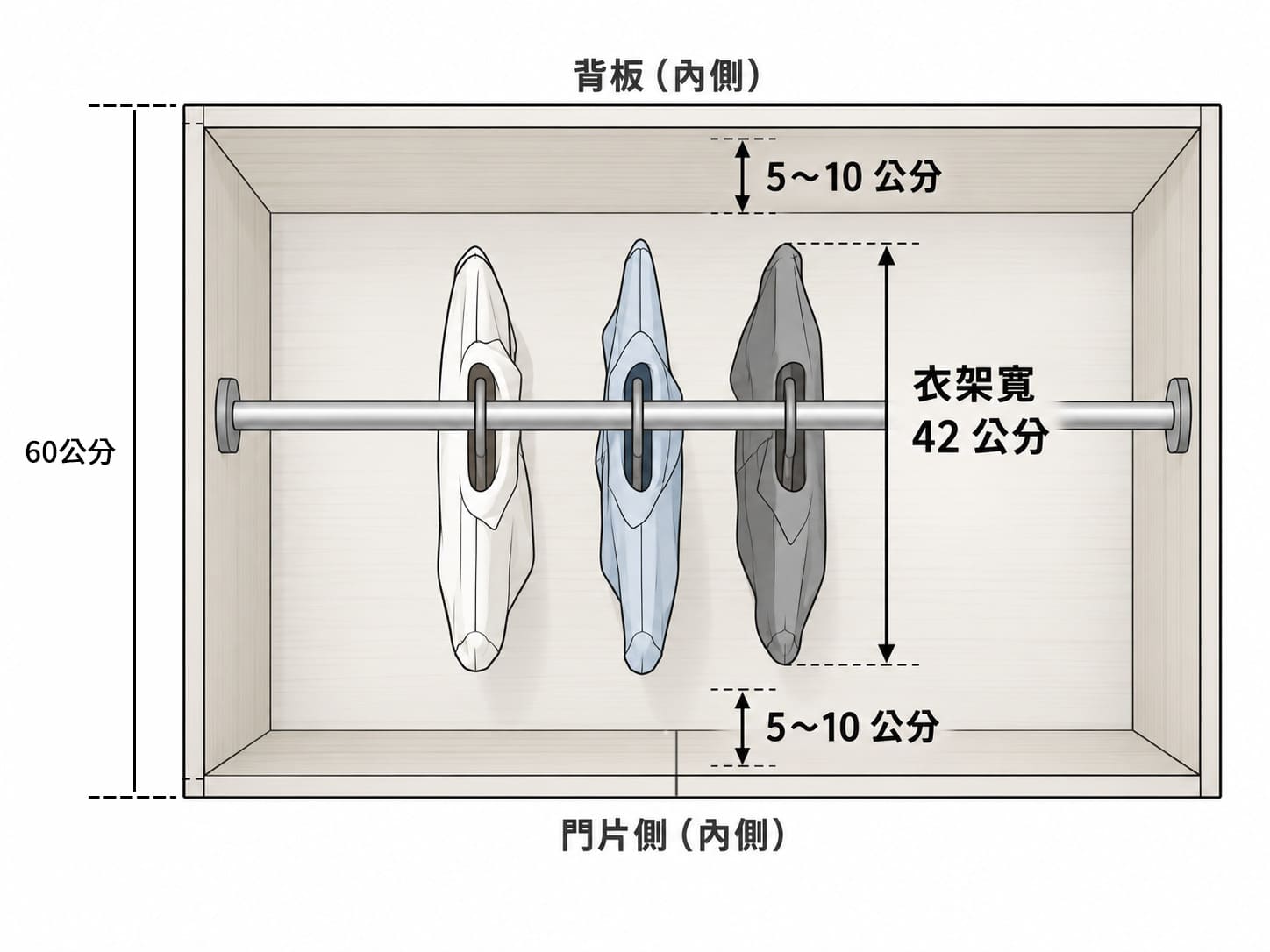 衣櫃深度標準 60 公分示意