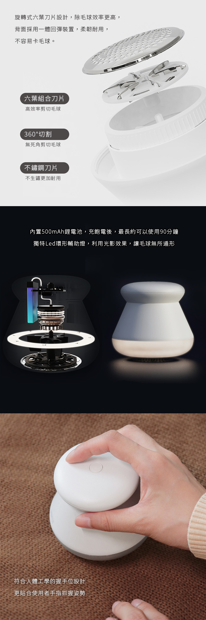 合牧生活-USB充電LED燈除毛球機