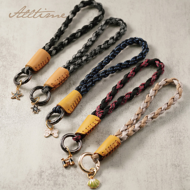 【ALL TIME 完全計時】四股編織皮革手機短繩腕帶  附夾片 【ALL TIME 完全計時】四股編織皮革手機短繩腕帶  附夾片