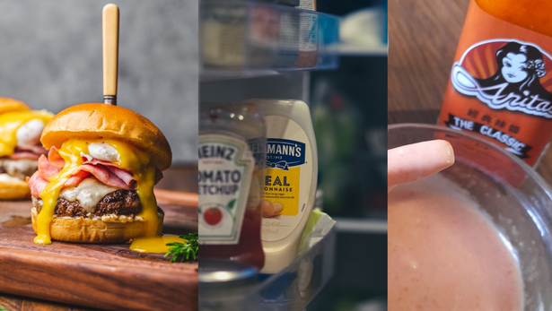 burger and hot sauce