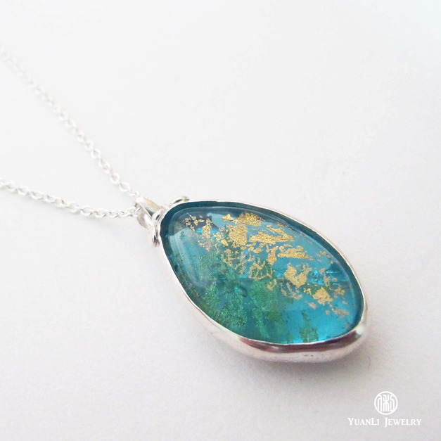 ※絕版已售※純銀項鍊【金綴藍海】 ※絕版已售※純銀項鍊【金綴藍海】