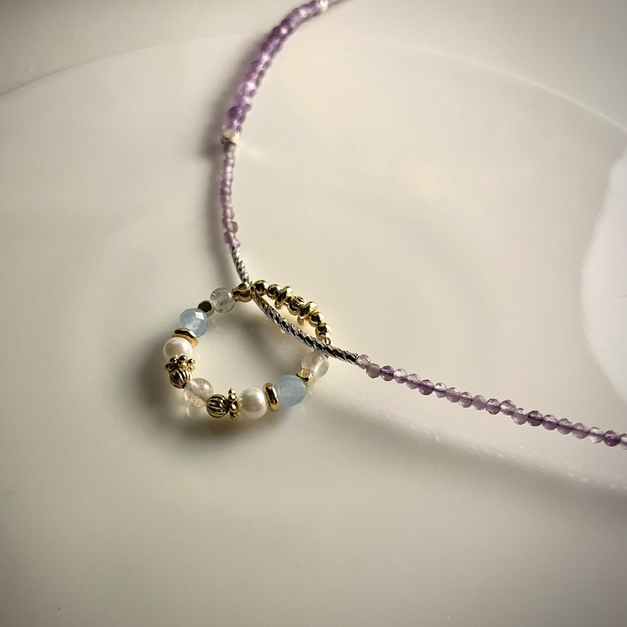 藍月光珍珠戒環/紫水晶項鍊 藍月光珍珠戒環/紫水晶項鍊