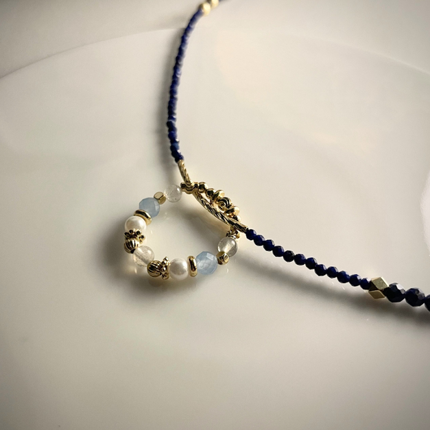 藍月光珍珠戒環/青金石項鍊 藍月光珍珠戒環/青金石項鍊