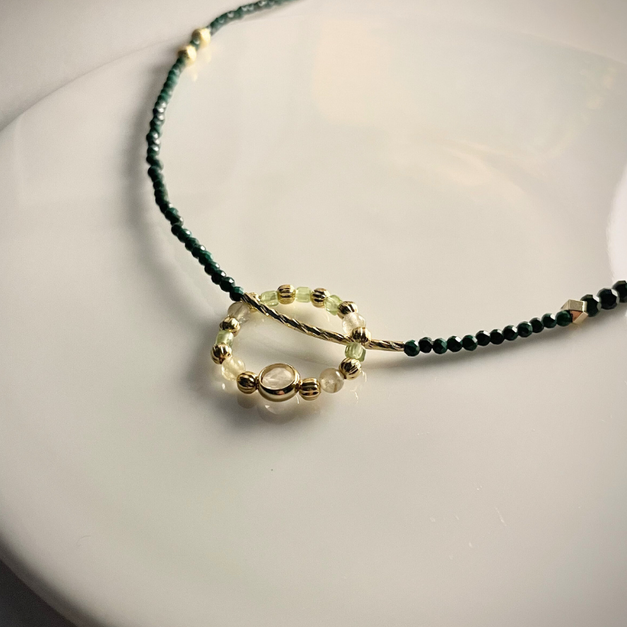 葡萄石黃水晶戒環/綠砂石項鍊 葡萄石黃水晶戒環/綠砂石項鍊