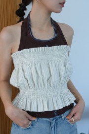 泡泡紗彈性平口上衣|米 泡泡紗彈性平口上衣|米