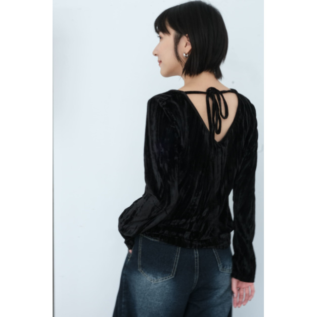 絲絨綁帶上衣|黑 絲絨綁帶上衣|黑