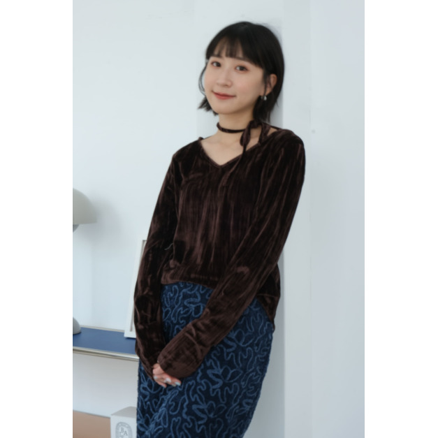 絲絨綁帶上衣|咖啡 絲絨綁帶上衣|咖啡