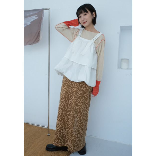 不規則線條絲絨長裙|橘棕 不規則線條絲絨長裙|橘棕