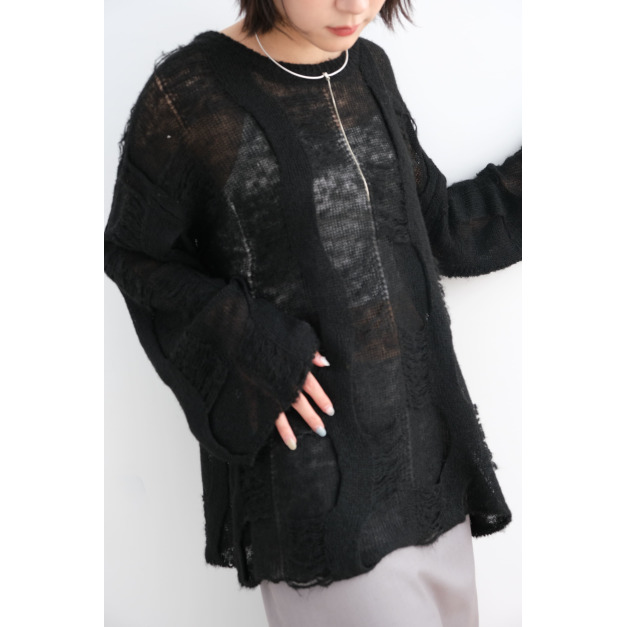 破壞織紋馬海毛上衣|黑 破壞織紋馬海毛上衣|黑