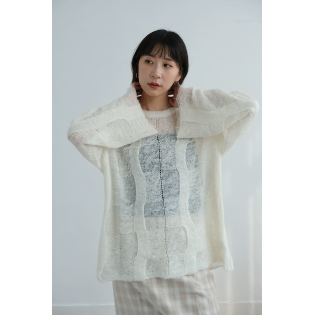 破壞織紋馬海毛上衣|白 破壞織紋馬海毛上衣|白