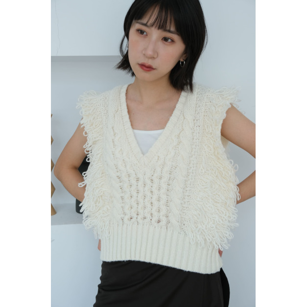 流蘇感織紋針織背心|白 流蘇感織紋針織背心|白