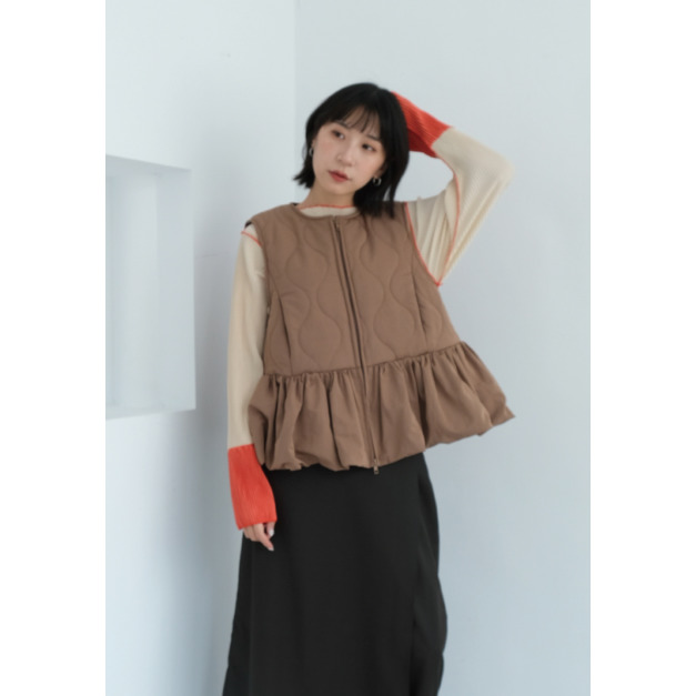 絎縫澎澎氣球背心|咖 絎縫澎澎氣球背心|咖