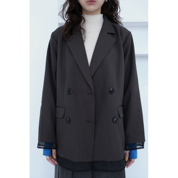 透紗拼接排扣西外|深灰 透紗拼接排扣西外|深灰