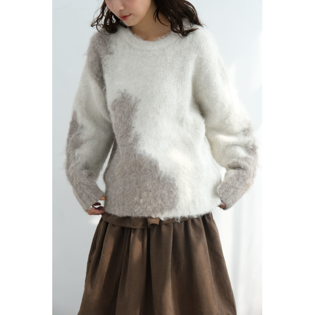 雙色紗線羊毛針織上衣|米 雙色紗線羊毛針織上衣|米