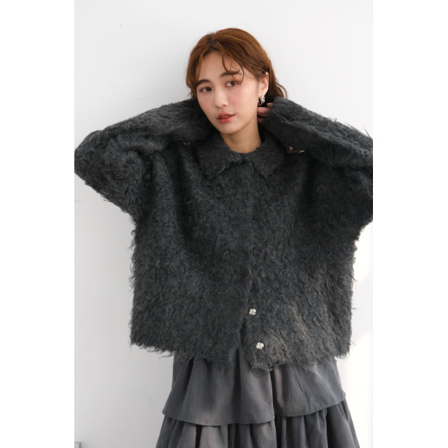 混色毛絨針織翻領外套|深灰 混色毛絨針織翻領外套|深灰