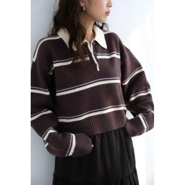 復古條紋柔軟針織上衣|咖啡紫棕色 復古條紋柔軟針織上衣|咖啡紫棕色