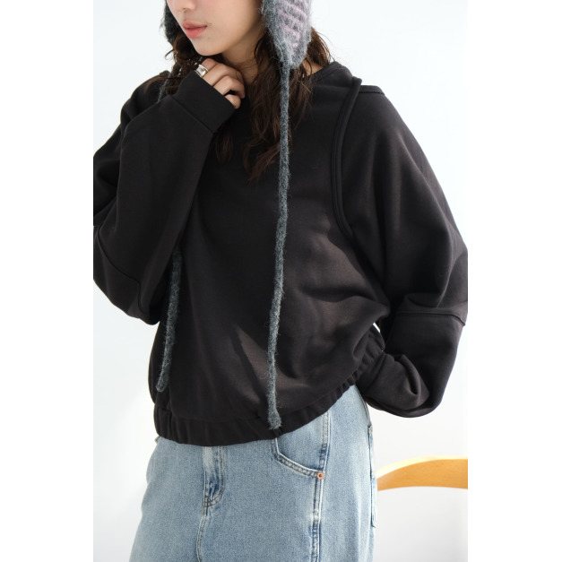 挖肩層疊寬鬆上衣|黑 挖肩層疊寬鬆上衣|黑