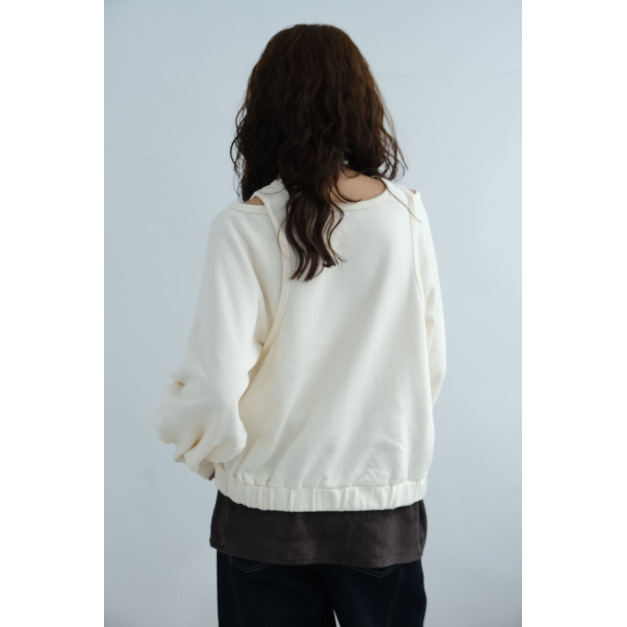 挖肩層疊寬鬆上衣|米白 挖肩層疊寬鬆上衣|米白