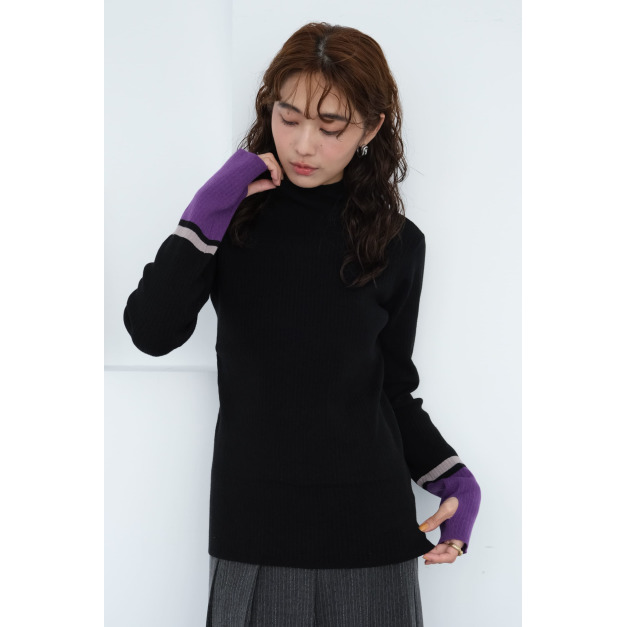 抗靜電!柔軟手袖拼色針織上衣|黑 抗靜電!柔軟手袖拼色針織上衣|黑