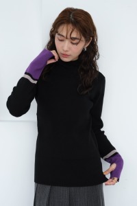 抗靜電!柔軟手袖拼色針織上衣|黑 抗靜電!柔軟手袖拼色針織上衣|黑