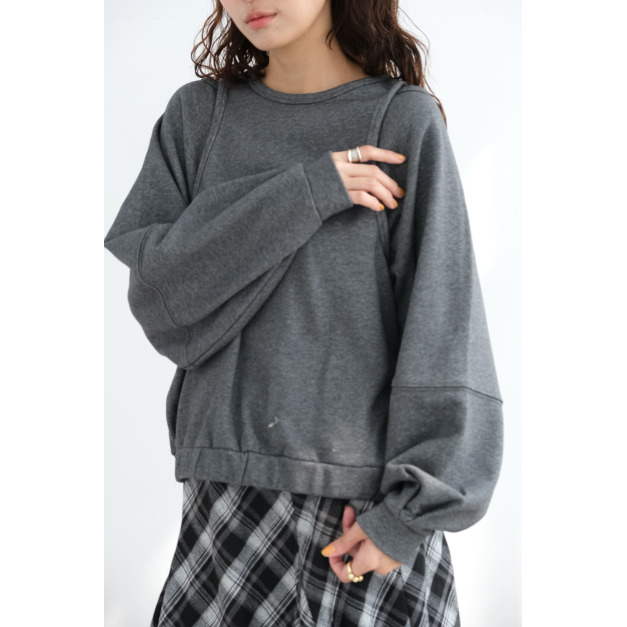 挖肩層疊寬鬆上衣|灰 挖肩層疊寬鬆上衣|灰