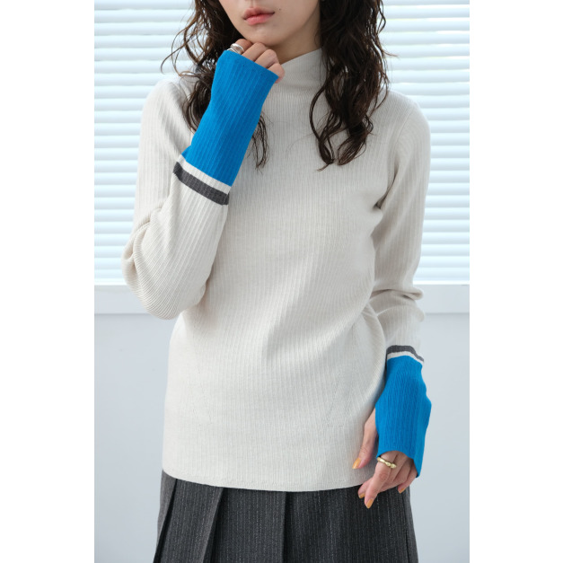抗靜電!柔軟手袖拼色針織上衣|米白 抗靜電!柔軟手袖拼色針織上衣|米白