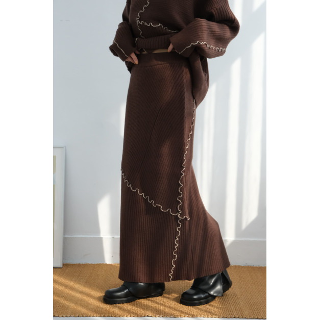 木耳滾線柔軟針織裙|咖啡 木耳滾線柔軟針織裙|咖啡