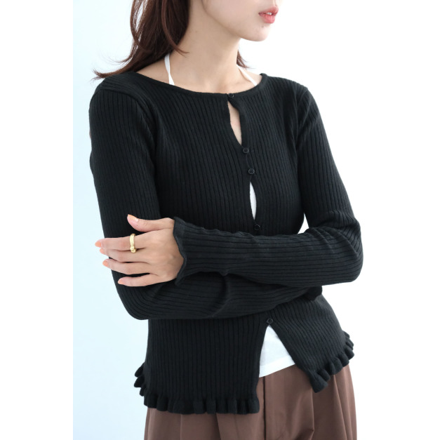 小荷葉滾邊針織上衣|黑 小荷葉滾邊針織上衣|黑