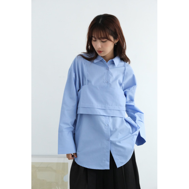 寬袖背心襯衫組合|藍 寬袖背心襯衫組合|藍