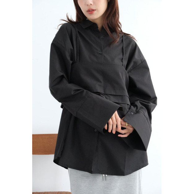 寬袖背心襯衫組合|黑 寬袖背心襯衫組合|黑