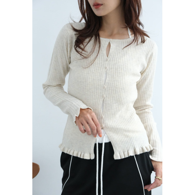 小荷葉滾邊針織上衣|米白 小荷葉滾邊針織上衣|米白