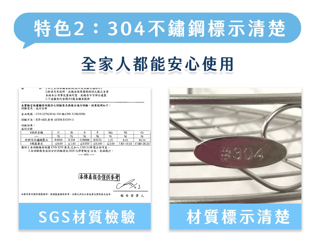 特色2:304不鏽鋼標示清楚