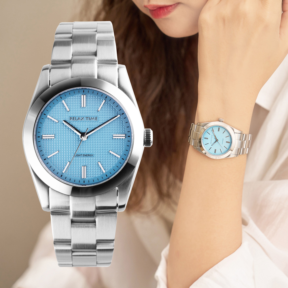 RELAX TIME 太陽能系列 立體格紋女錶 -湖水綠 (RT-105S-2L) 34mm