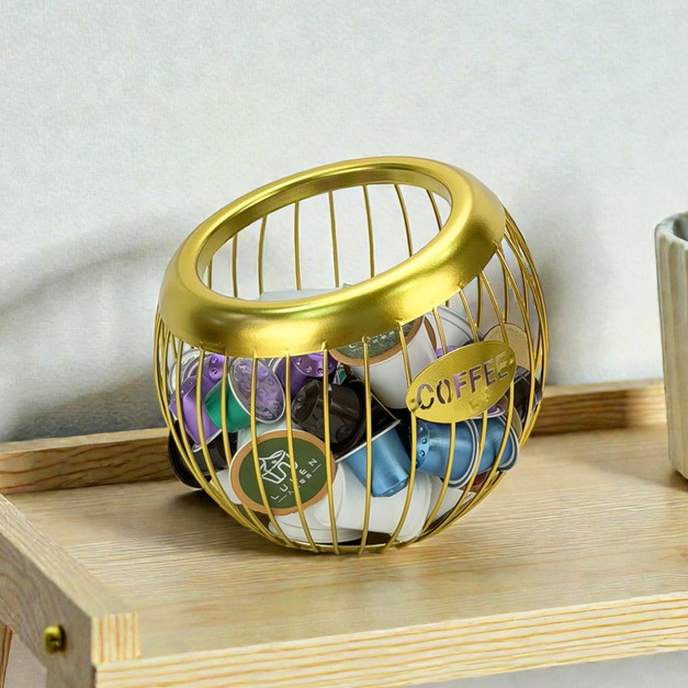 北歐風金屬鐵藝鏤空收納籃(低款)|香檳金